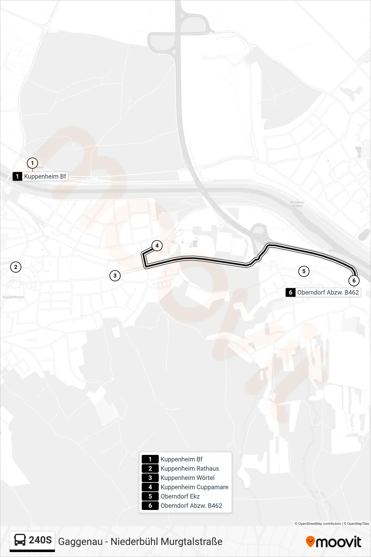 Linie 240S (Bus) Richtung Oberndorf Abzw. B462: Route und Haltestellen auf der Karte