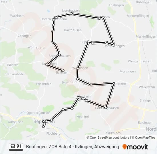 91 Bus Line Map