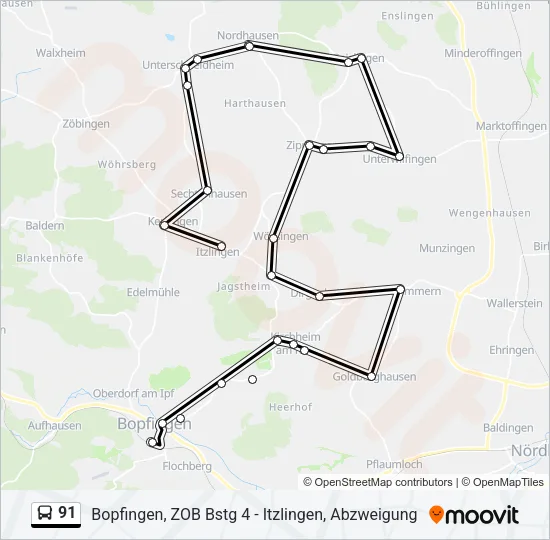 91 Bus Line Map