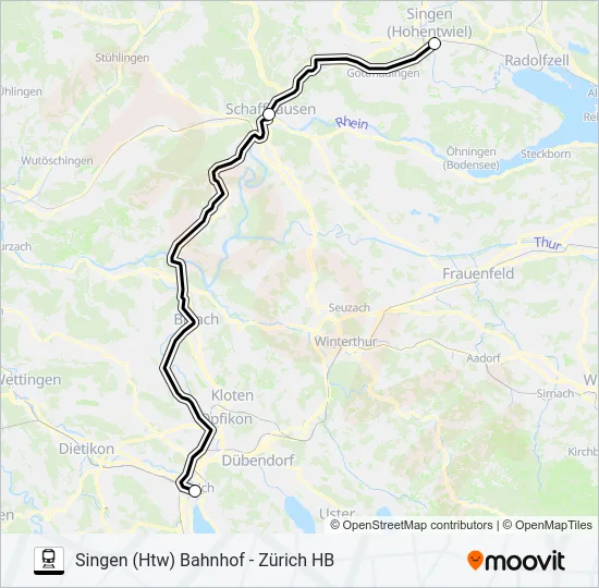 SINGEN (HTW) BAHNHOF - ZÜRICH HB Train Line Map