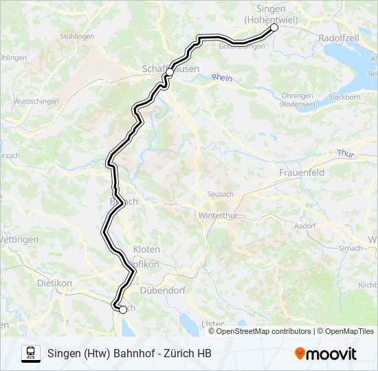 Поезд SINGEN (HTW) BAHNHOF - ZÜRICH HB: карта маршрута