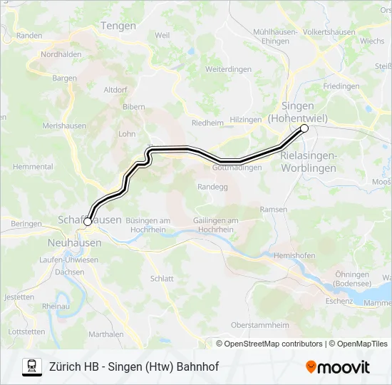ZÜRICH HB - SINGEN (HTW) BAHNHOF Train Line Map