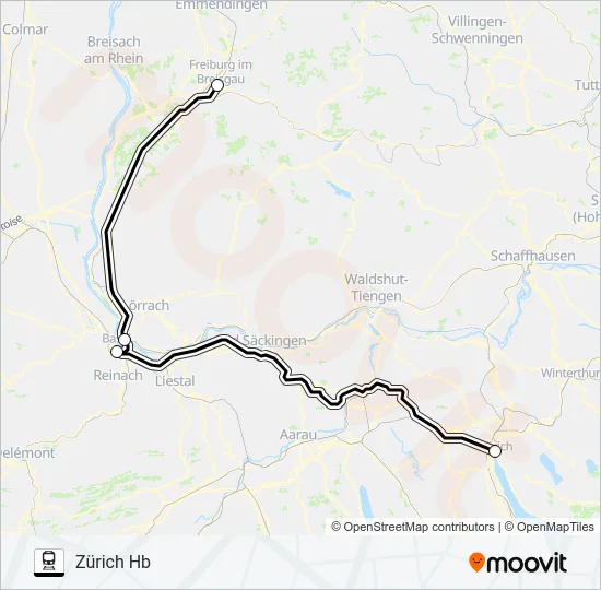 FREIBURG HAUPTBAHNHOF - ZÜRICH HB Train Line Map