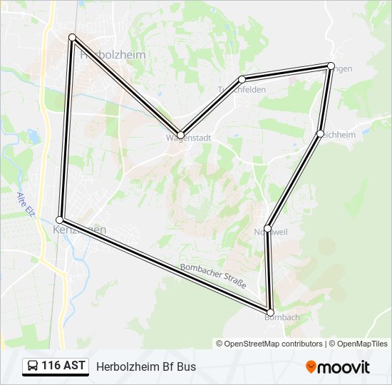 Автобус 116 AST: карта маршрута