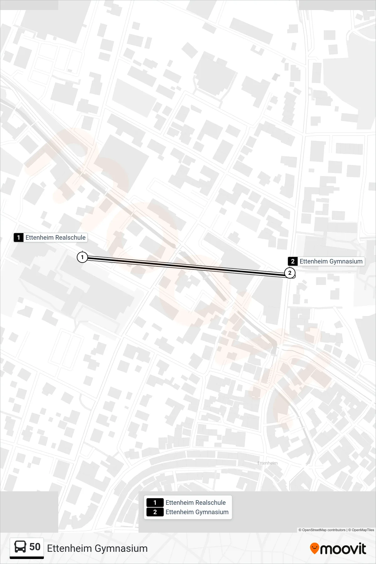 Linie 50 (Bus) Richtung Ettenheim Gymnasium: Route und Haltestellen auf der Karte