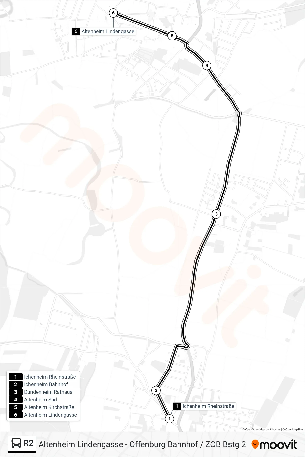 Linie R2 (Tram) Richtung Altenheim Lindengasse: Route und Haltestellen auf der Karte