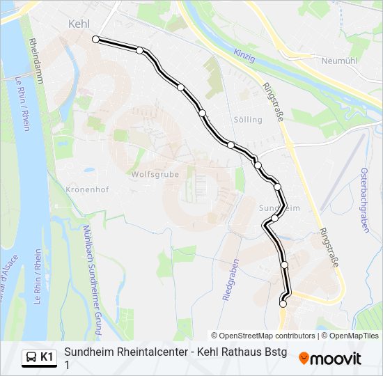K1 Bus Line Map