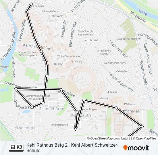 Автобус K3: карта маршрута