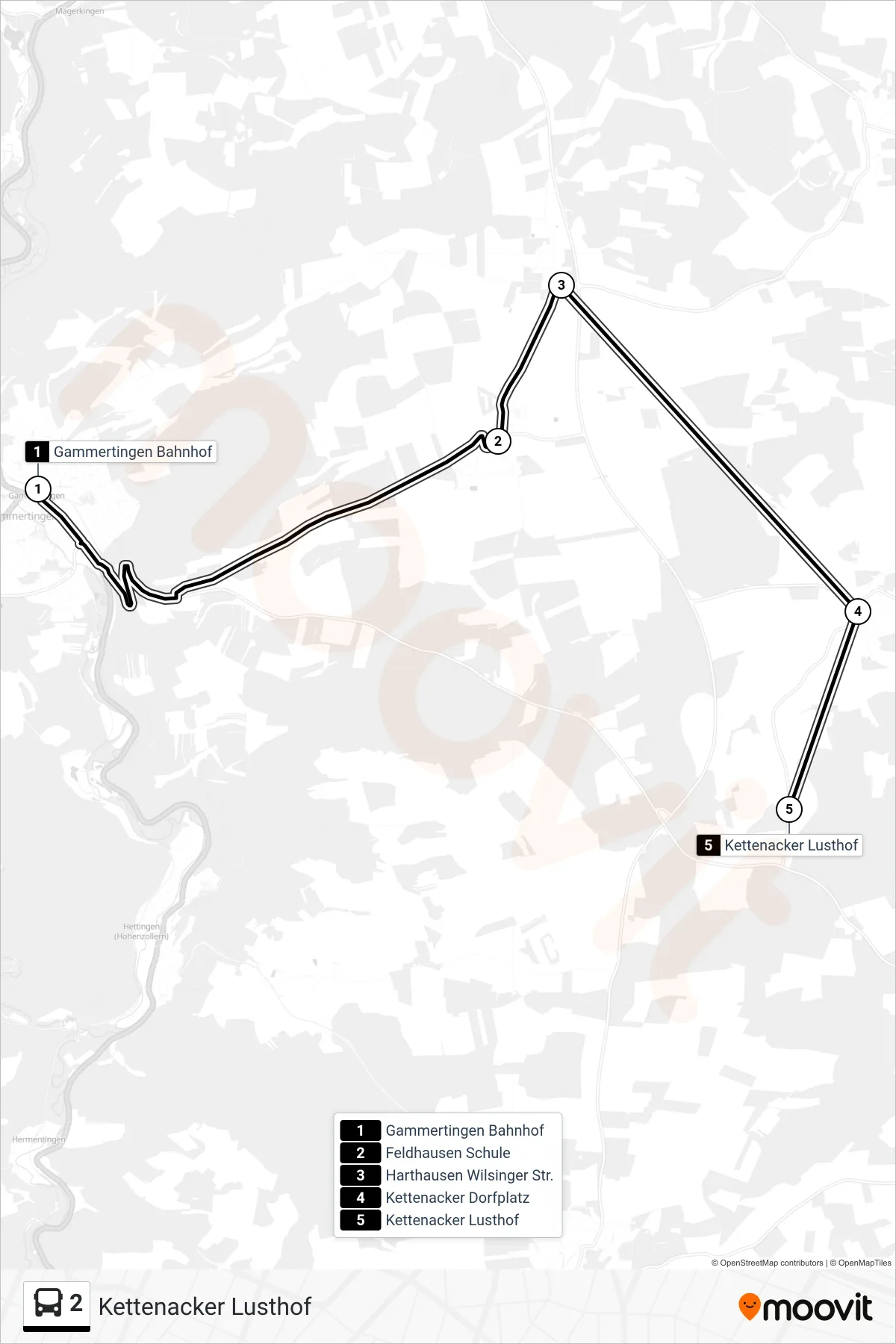 2 bus Line (Kettenacker Lusthof) route and stops on a map
