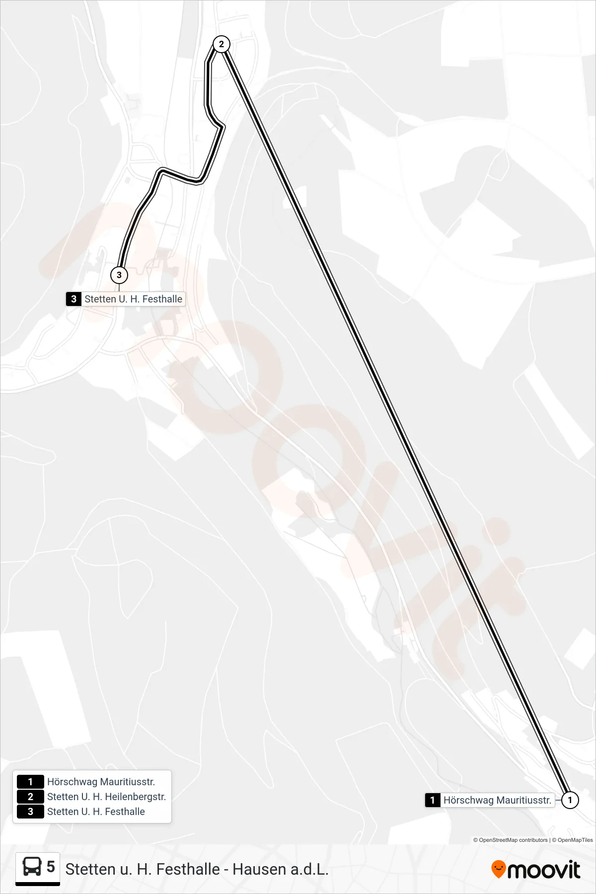 5 bus Line (Stetten U. H. Festhalle) route and stops on a map