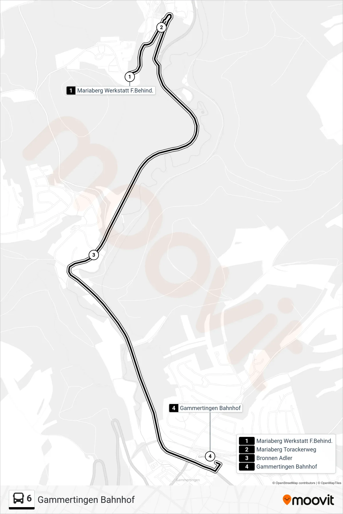 6 bus Line (Gammertingen Bahnhof) route and stops on a map