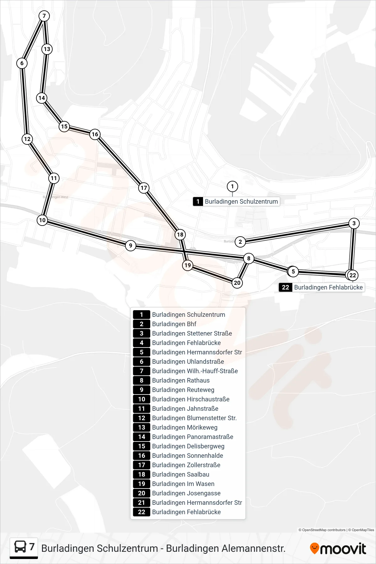 Linie 7 (Bus) Richtung Burladingen Fehlabrücke: Route und Haltestellen auf der Karte