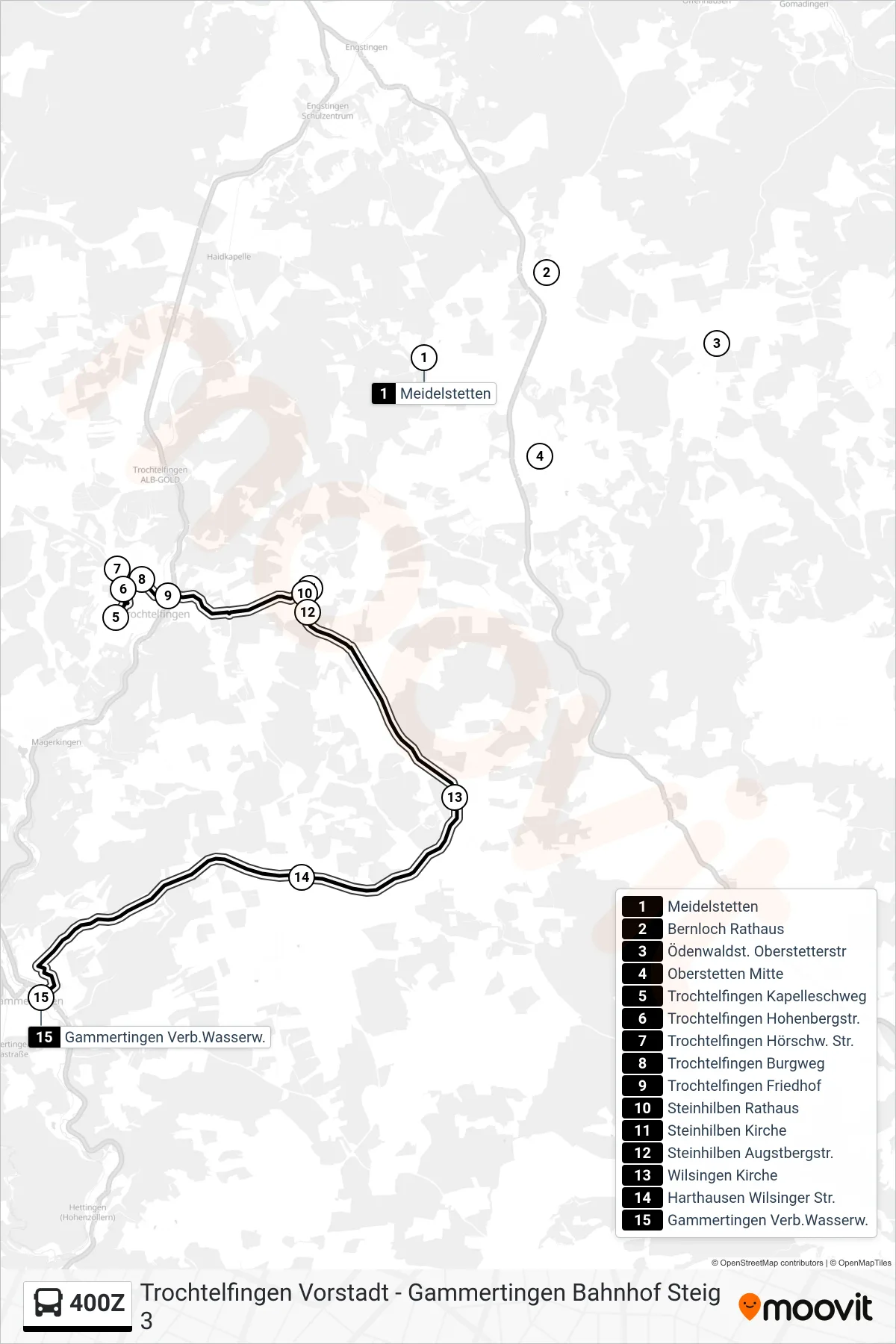 400Z bus Line (Gammertingen Verb.Wasserw.) route and stops on a map