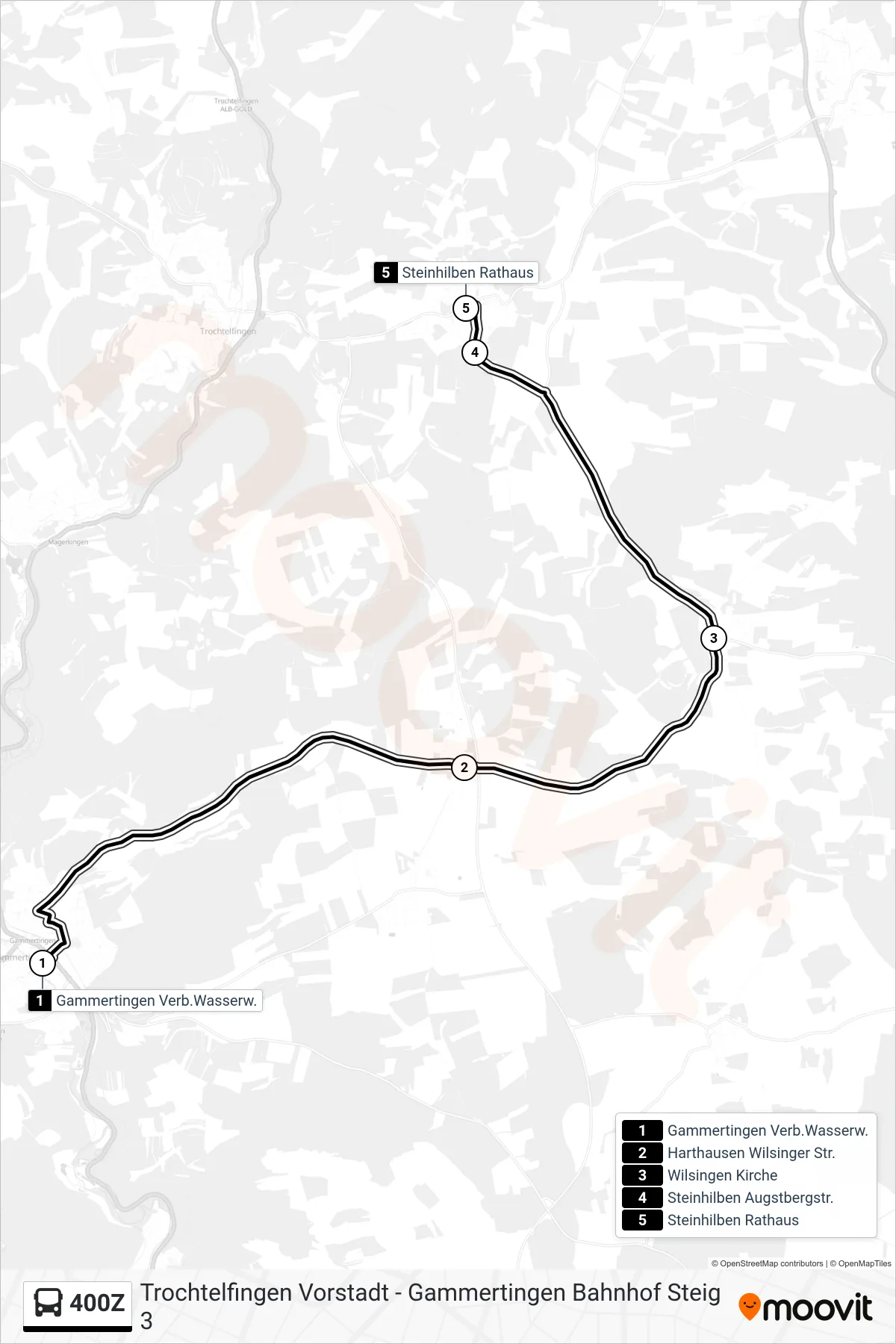 400Z bus Line (Steinhilben Rathaus) route and stops on a map