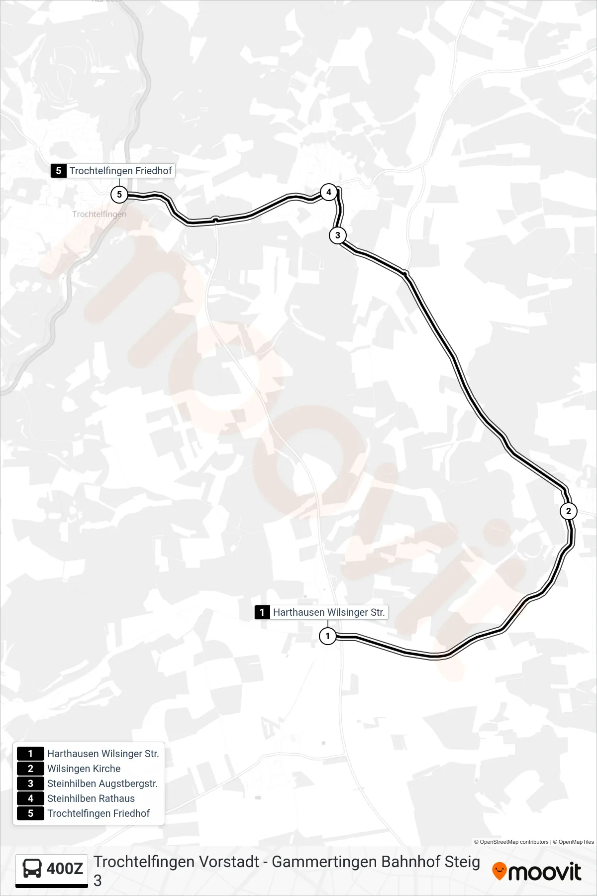 400Z bus Line (Trochtelfingen Friedhof) route and stops on a map