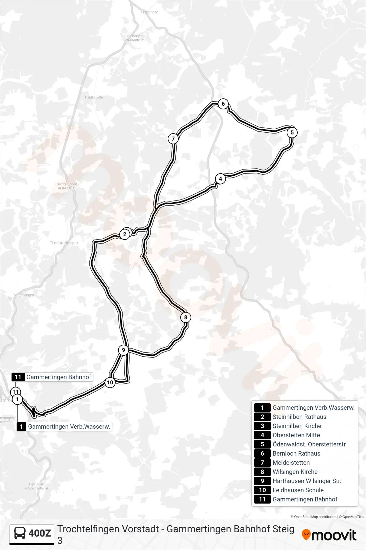 400Z bus Line (Gammertingen Bahnhof) route and stops on a map