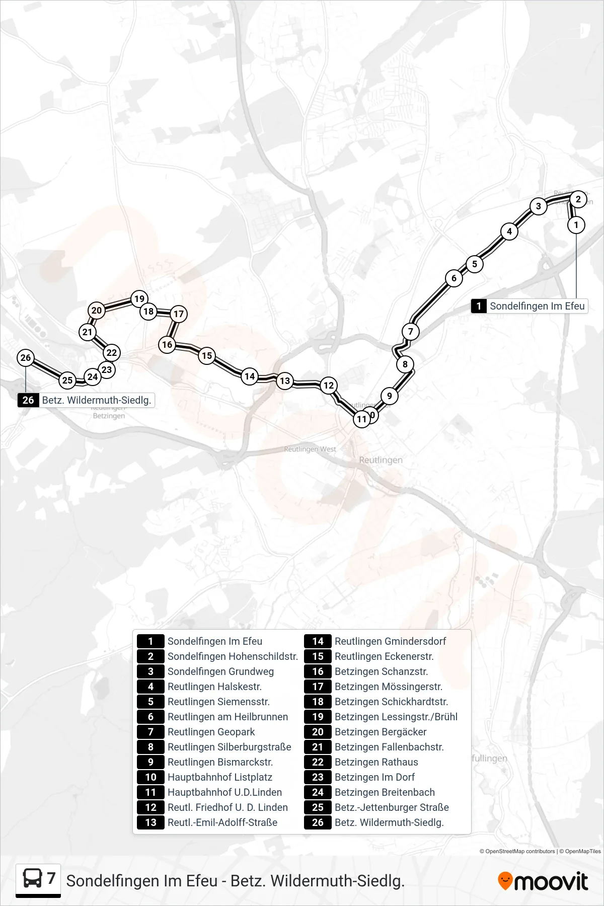 7 bus Line (Betz. Wildermuth-Siedlg.) route and stops on a map