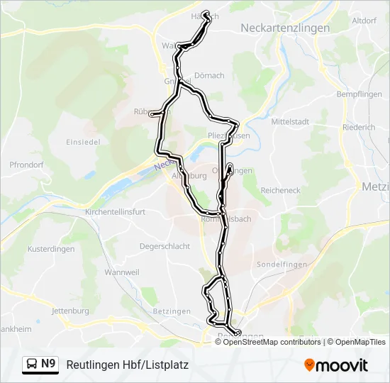 N9 Bus Line Map