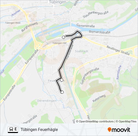 Автобус E: карта маршрута