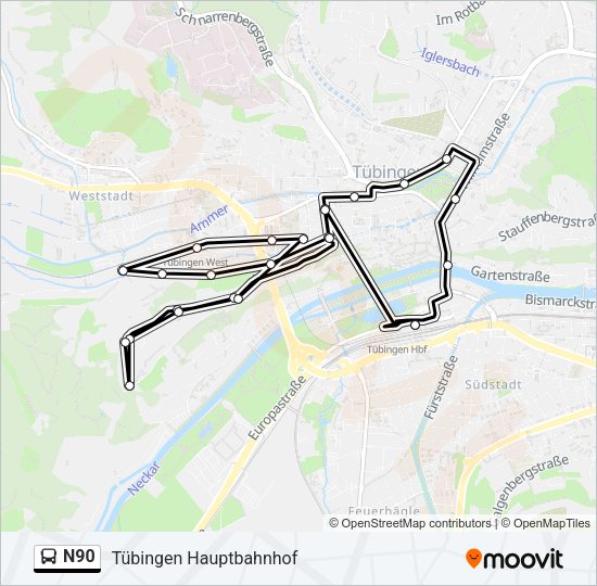 Автобус N90: карта маршрута