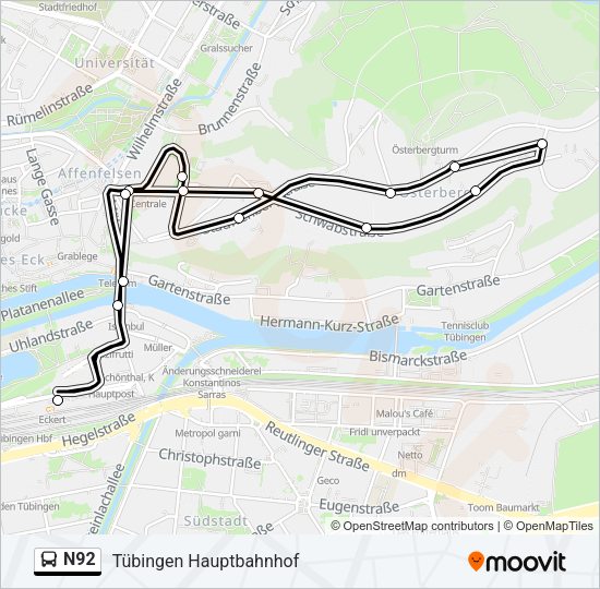 Автобус N92: карта маршрута