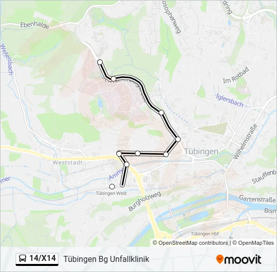 14/X14 Bus Line Map