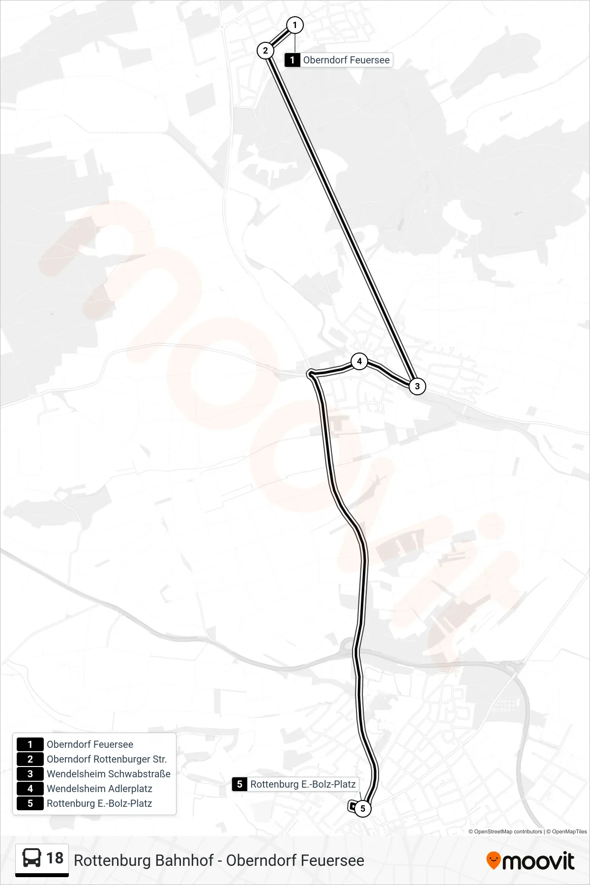 Linie 18 (Bus) Richtung Rottenburg E.-Bolz-Platz: Route und Haltestellen auf der Karte
