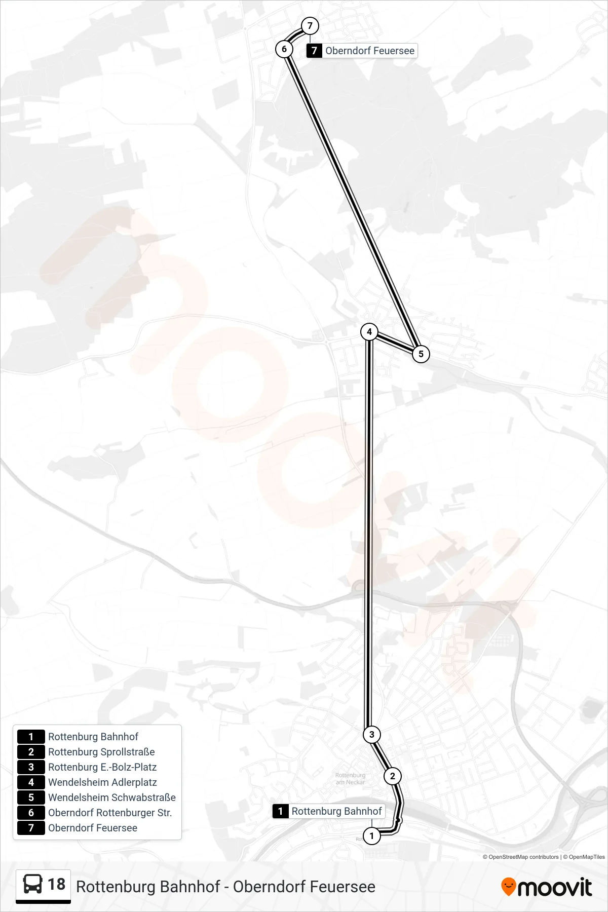 18 bus Line (Oberndorf Feuersee) route and stops on a map