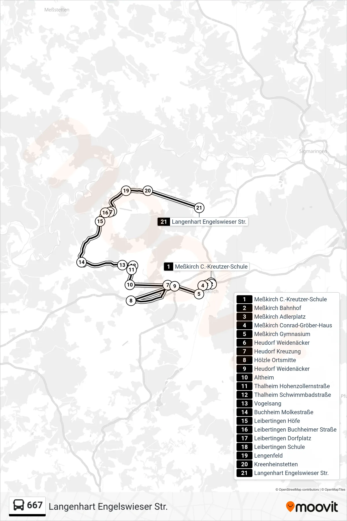 667 bus Line (Langenhart Engelswieser Str.) route and stops on a map