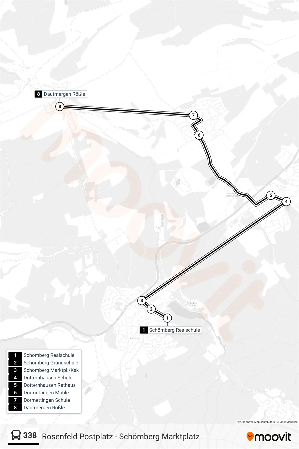 338 bus Line (Dautmergen Rößle) route and stops on a map