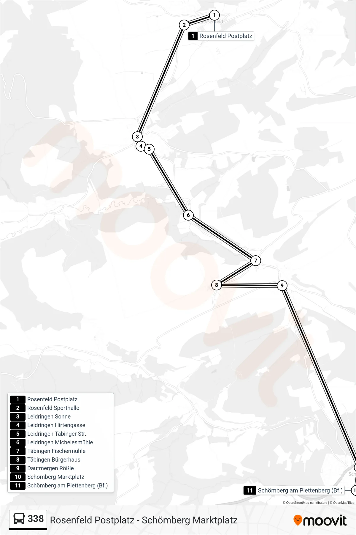 338 bus Line (Schömberg am Plettenberg (Bf.)) route and stops on a map
