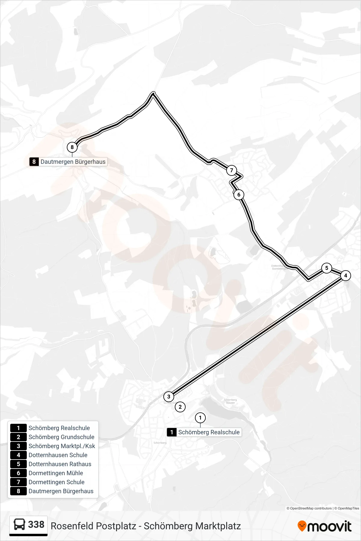 338 bus Line (Dautmergen Bürgerhaus) route and stops on a map
