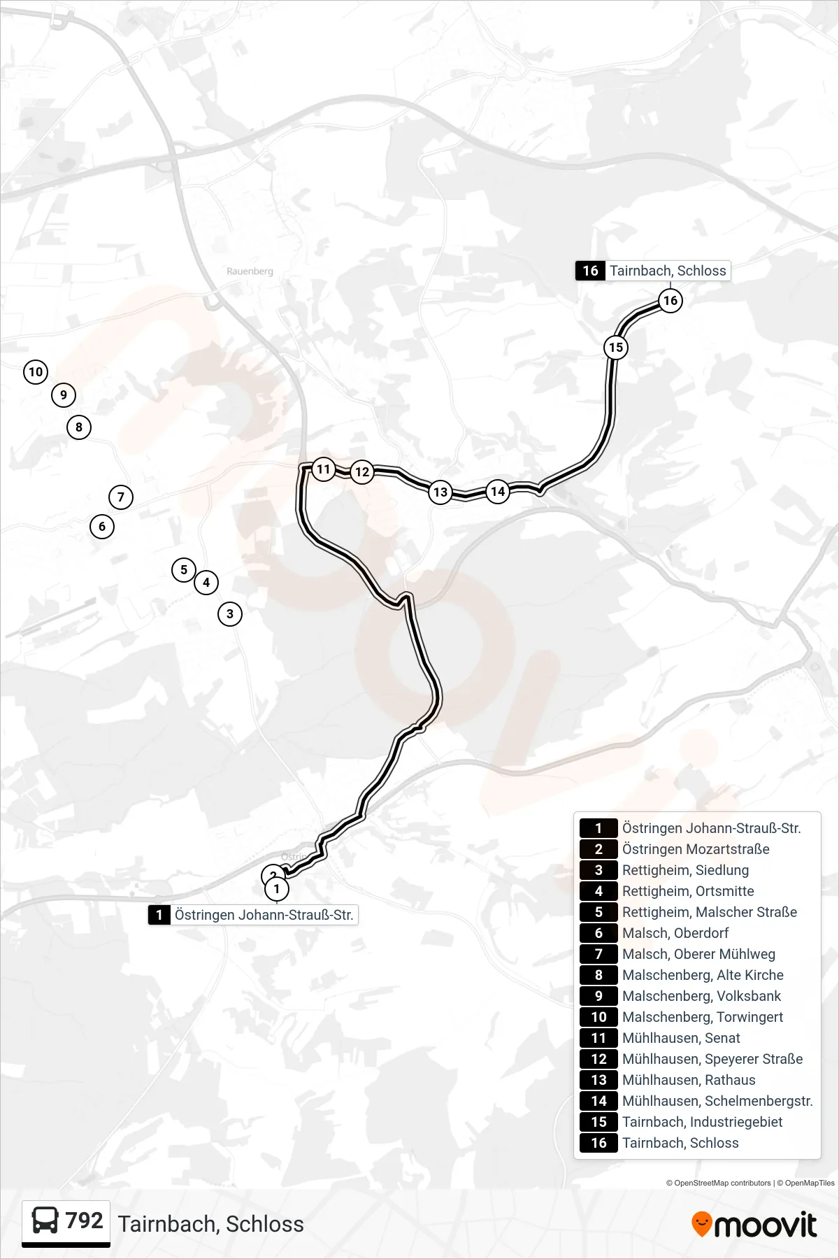 Linie 792 (Bus) Richtung Tairnbach, Schloss: Route und Haltestellen auf der Karte