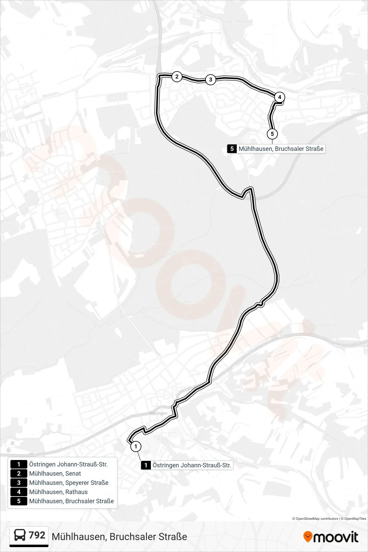 792 bus Line (Mühlhausen, Bruchsaler Straße) route and stops on a map