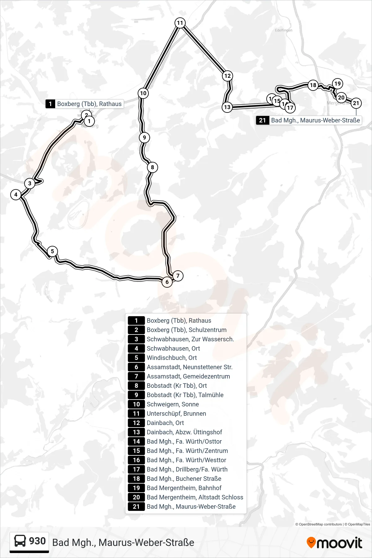 930 bus Line (Bad Mgh., Maurus-Weber-Straße) route and stops on a map