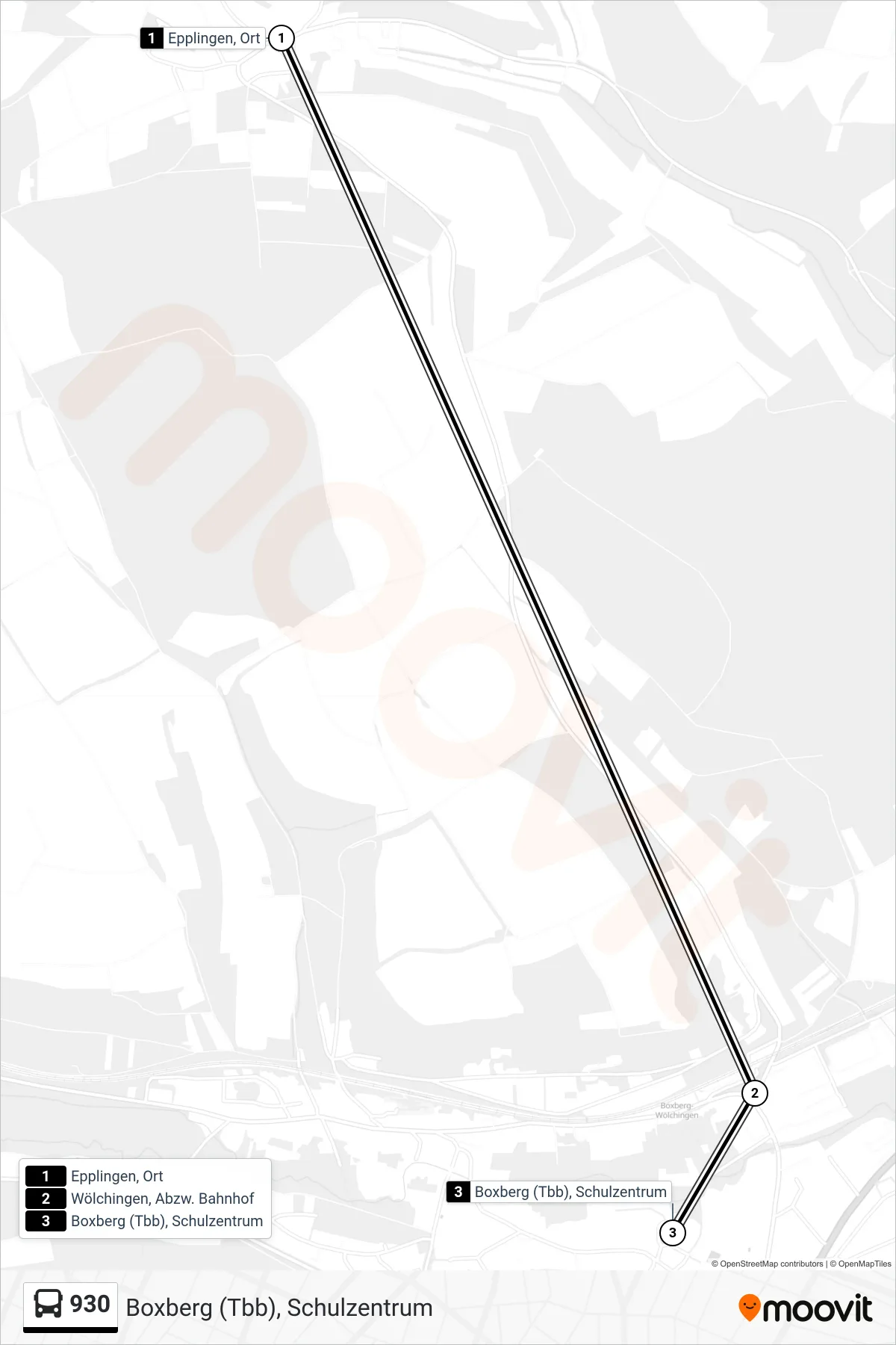 930 bus Line (Boxberg (Tbb), Schulzentrum) route and stops on a map