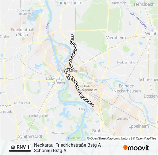 RNV 1 Light Rail Line Map