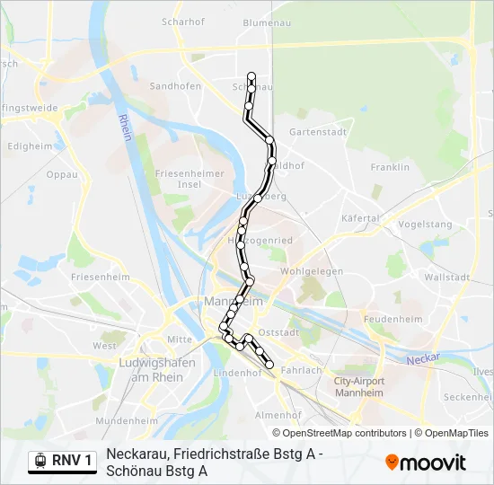 RNV 1 Light Rail Line Map
