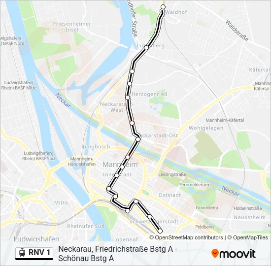 RNV 1 Light Rail Line Map