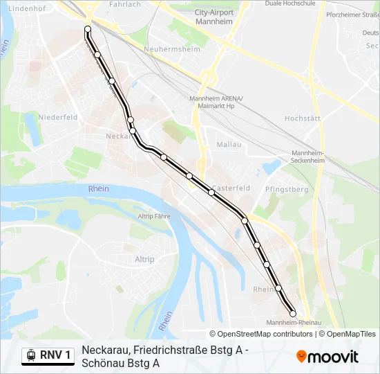RNV 1 Light Rail Line Map