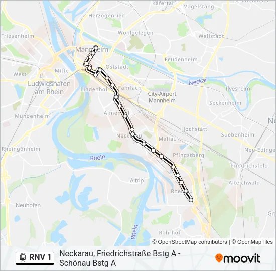 RNV 1 Light Rail Line Map