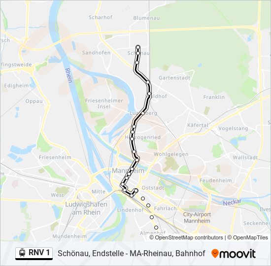 Straßenbahnlinie RNV 1 Karte