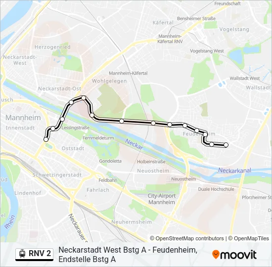RNV 2 Light Rail Line Map