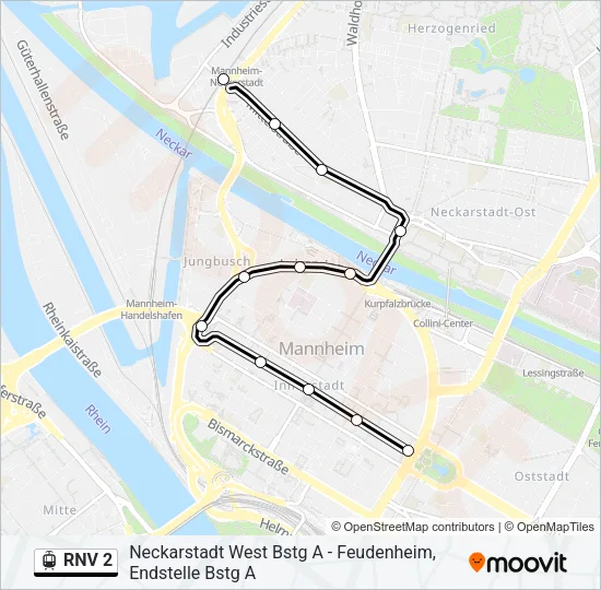 RNV 2 Light Rail Line Map