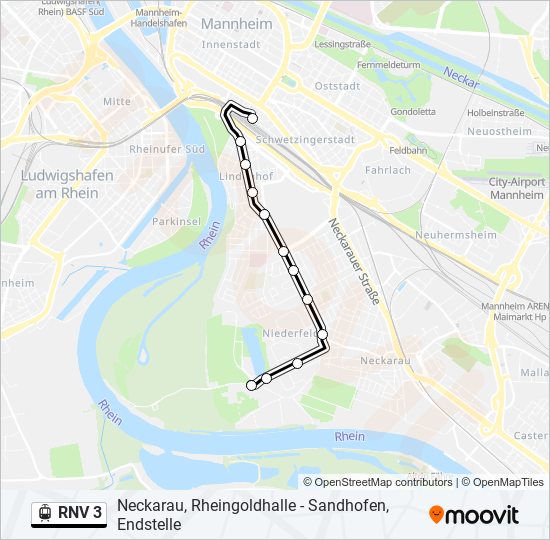 RNV 3 light rail Line Map