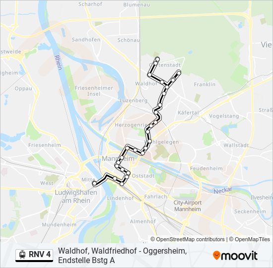 Трамвай RNV 4: карта маршрута