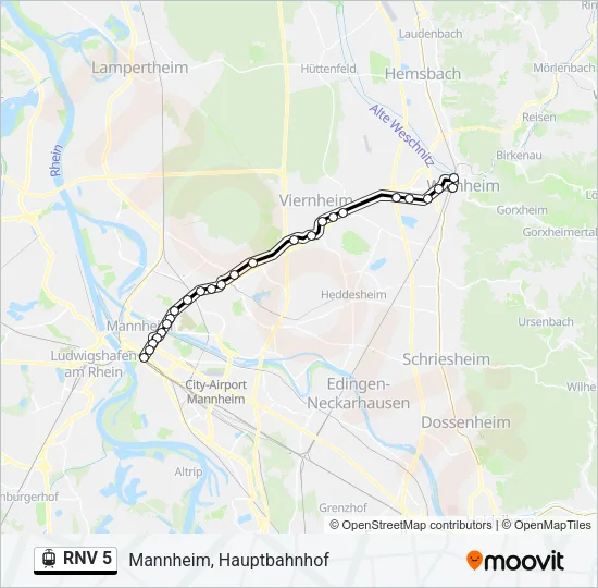 RNV 5 Light Rail Line Map