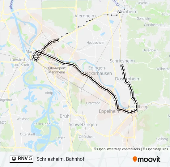 RNV 5 Light Rail Line Map