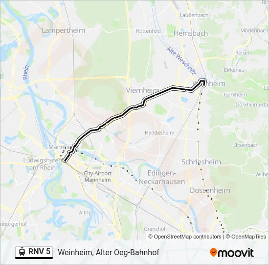 RNV 5 Light Rail Line Map