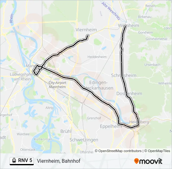 RNV 5 Light Rail Line Map